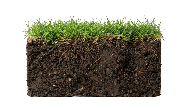 Cross section of soil with grass isolated on transparent background
