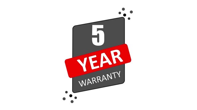 5 year warranty badge animation, assurance seal for business and e-commerce marketing guarantee
