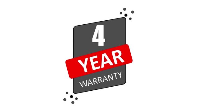 4 year warranty badge animation, guarantee label for business and e-commerce marketing