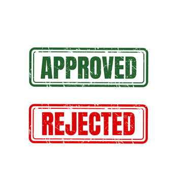 Approved and Rejected Grunge Rubber Stamps, Green Approval and Red Rejection Labels, Distressed Transparent PNG