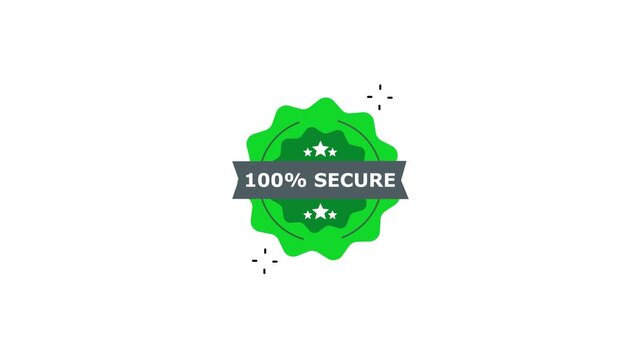 100% secure badge animation, green certified seal for e-commerce and data protection emblem