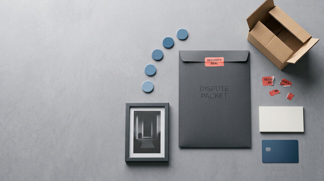 Dispute Packet and Evidence Flat Lay with Copy Space