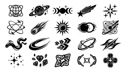 Y2K Cosmic Retro Streetwear Elements with Stars Orbits and Futuristic Shapes Vector © Md Monirul