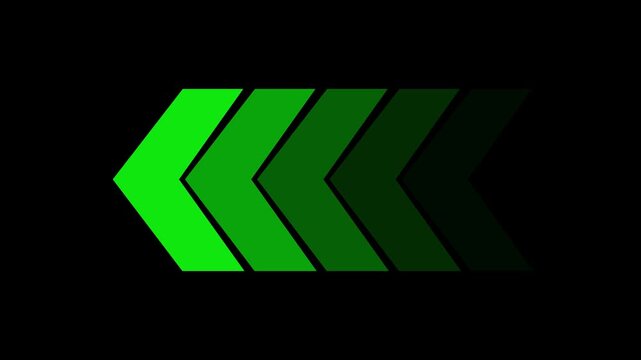 Swipe right to left pointing solid arrow concept. Motion graphics of left direction animated arrow on transparent  background. Animation of 4k video. 