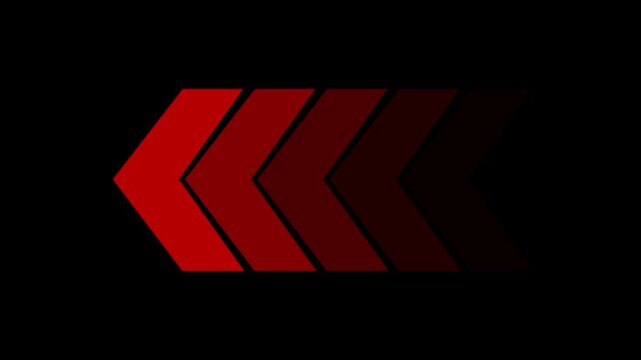 Swipe right to left pointing solid arrow concept. Motion graphics of left direction animated arrow on transparent  background. Animation of 4k video. 