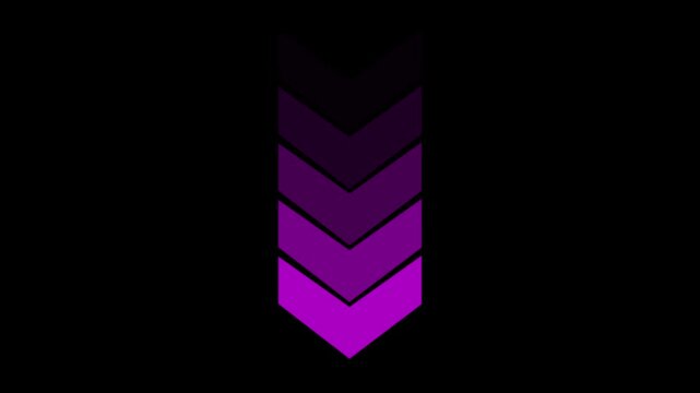 Swipe up to down pointing solid arrow concept. Motion graphics of down direction animated arrow on black background. Animation of 4k video. 
