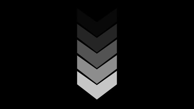 Swipe up to down pointing solid arrow concept. Motion graphics of down direction animated arrow on black background. Animation of 4k video. 