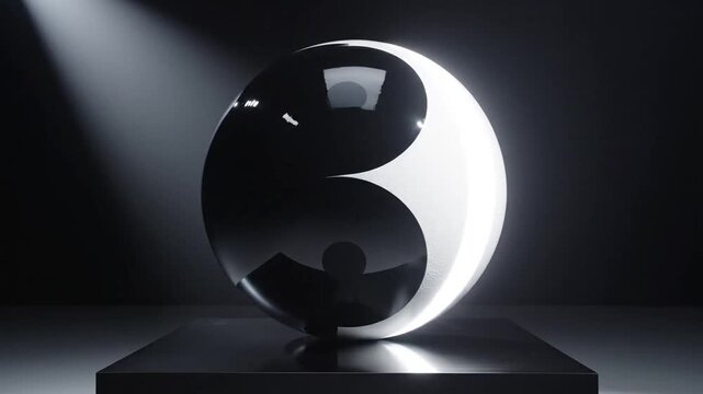 Rotating Yin Yang Sphere Symbolizing Balance and Harmony in Studio