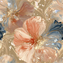 Fototapeta premium Seamless champagne gold fluid art pattern with abstract floral design and soft pastel colors creating elegant texture
