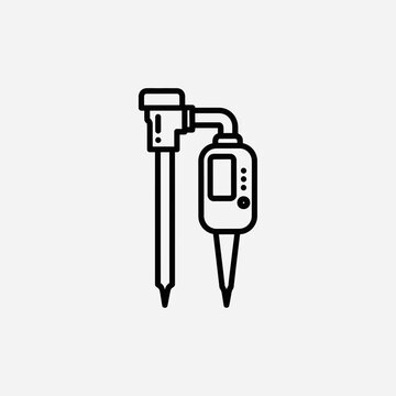 Minimalist black line icon of a digital soil moisture meter