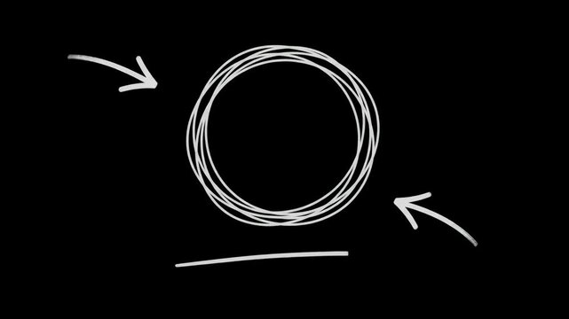 Animated hand drawn annotation overlay with white circle, curved arrows, underline and emphasis marks on black for tutorials, social media and video editing.