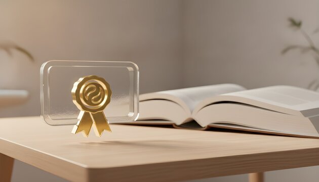 Online course certificate icon with open book background concept