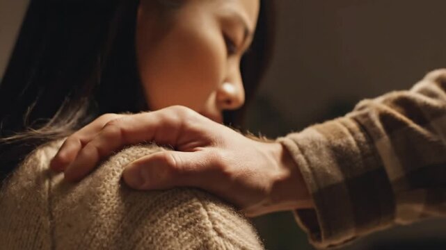 Gentle Hand Comforting Shoulder Offering Support and Empathy.