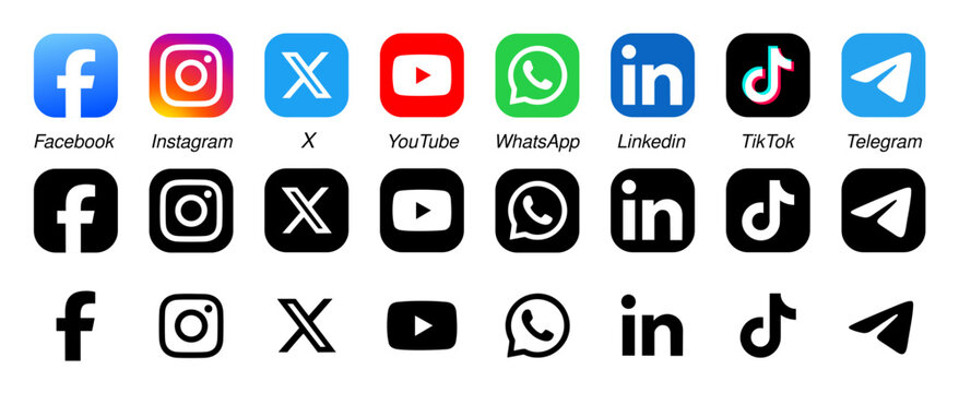 social media icons png. social network logos svg collection. Editorial vector set
