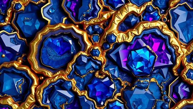 Luxury Surreal Bornite Crystal Pattern with Tanzanite and Gold Inlays