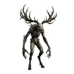 Naklejka premium Fantasy monster creature with deer skull head isolated on transparent background