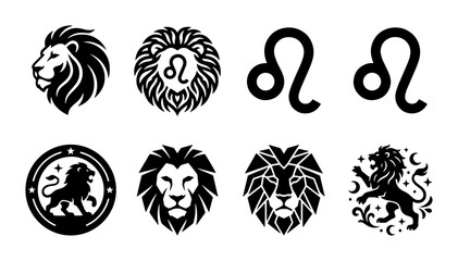 Obraz premium 70 Lion Zodiac Symbols, Leo Constellation Icons, Astrology Vector Graphics, Celestial Animal Emblems, Horoscope Signs Set 100