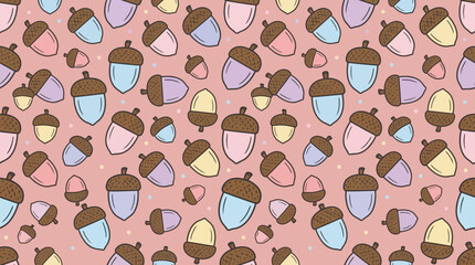 Cute acorn oak nut seamless pattern on pink. © gudangPIXEL