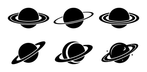 70 Planet Icons Set, Saturn Ringed Celestial Bodies Collection, Space Exploration Vector Graphics, Cosmic Objects Silhouette 100 © MehediHasan