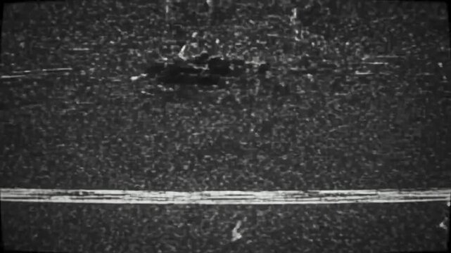 Retro Black and White TV Glitch with Analog Static and Distorted Signal