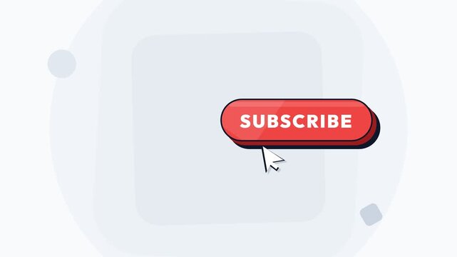 Red subscribe button with clicking mouse cursor on white background animation for content creators