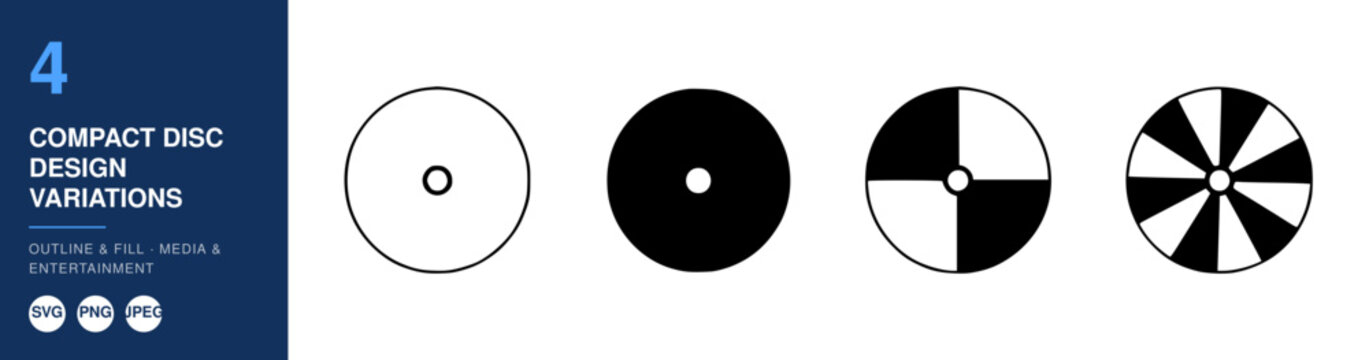 Compact Discs in Four Design Variations, Including Outline, Solid, Half-Filled, and Segmented Patterns, for Media and Entertainmen