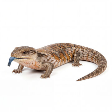 blue tongued skink lizard with extended tongue on white background for reptile pet care educational content and wildlife illustration