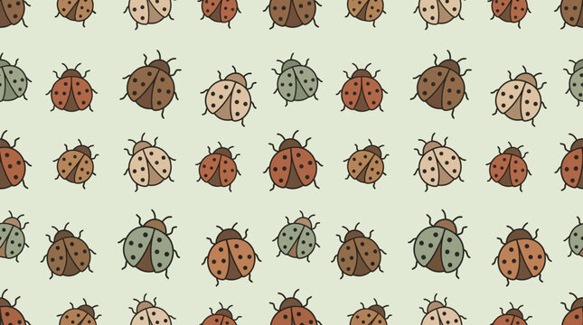 Vintage ladybug insect seamless pattern background.