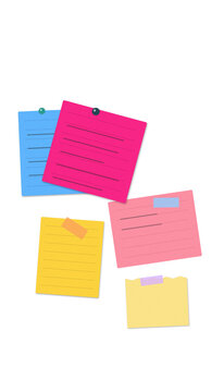 Colorful sticky notes scattered on white background