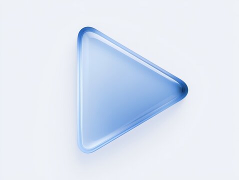 Glossy blue glass play button icon, 3d render, isolated on white background