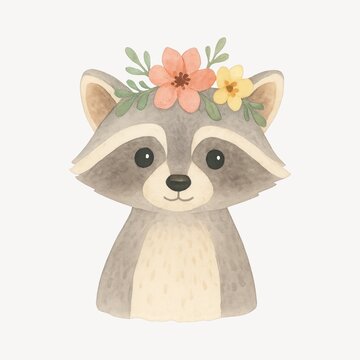 Cute raccoon with floral crown