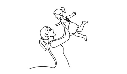 Fototapeta premium One Line Mother Playing with Daughter at Home Family Love Vector Illustration