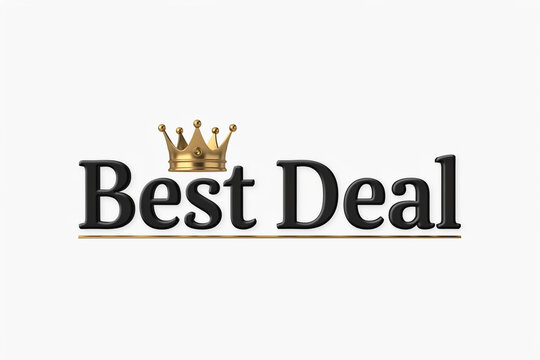 A golden crown sits above the bold black 3D text spelling 'Best Deal' with a sleek golden line positioned underneath the prominent words indicating top value and exclusive savings available now