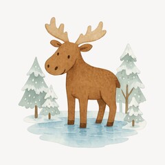 Obraz premium Cute moose in snowy forest