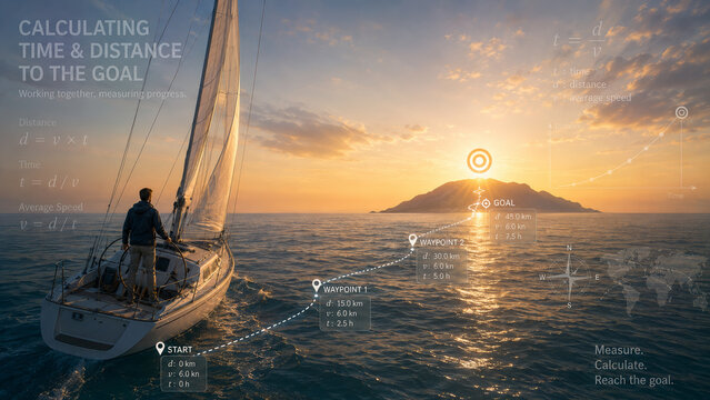 Sailboat Navigating Toward A Glowing Target At Sunset