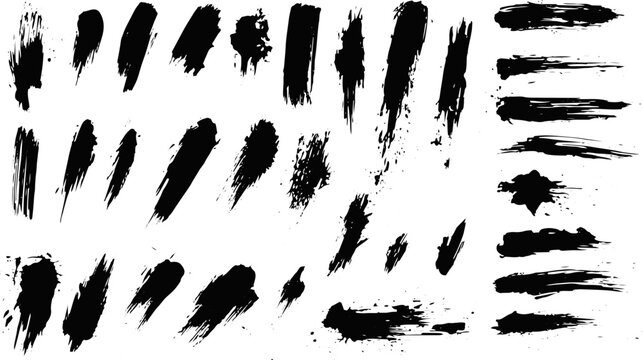 Grunge Brush Set, Distressed Paint Stroke Collection with Rough Vintage Texture.