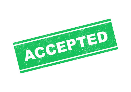 Green accepted rubber stamp with a distressed grunge texture for business document approval isolated on transparent background