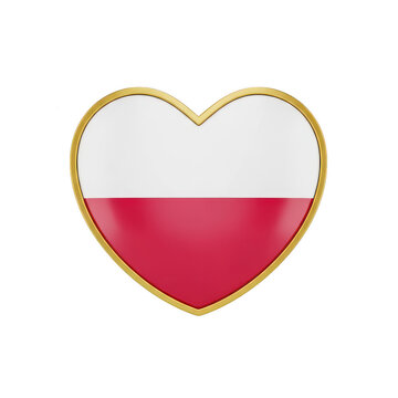 Poland flag heart icon with gold border isolated on transparent background