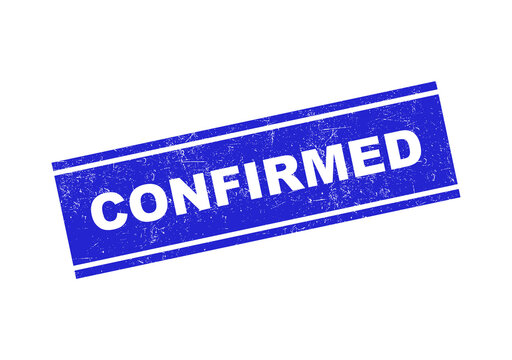 Blue rubber stamp with the word confirmed in a vintage ink texture style for business documents isolated on transparent background