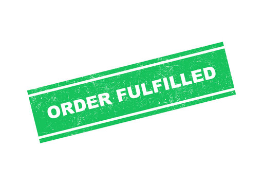 Green rubber stamp with the text order fulfilled for business and shipping confirmation tasks isolated on transparent background