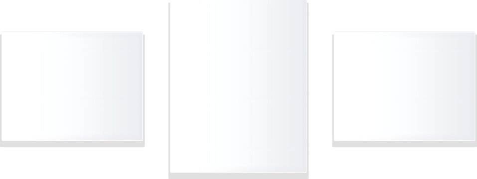 A minimalist triptych layout featuring three clean white rectangular panels set against a stark black background, modern style