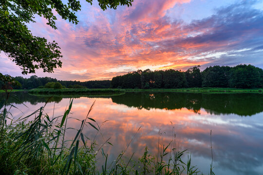 Beautiful summer sunset over the lake