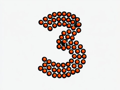 Number 3 made of orange spheres isolated on white background