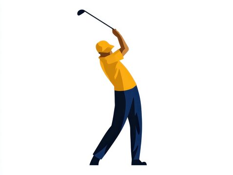 Male golfer swinging golf club vector illustration