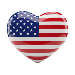 Fototapeta premium Shiny heart shape with american flag pattern design isolated on transparent background