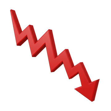 Red zigzag arrow pointing down on a flat surface isolated on transparent background