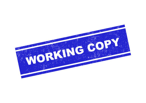 Blue working copy rubber stamp text with a grunge texture effect for office document marking isolated on transparent background