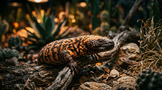gila monster (Heloderma suspectum) on large terrarium