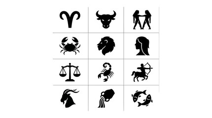 Obraz premium Zodiac Signs Set Flat Vector Icons Isolated on Transparent Background