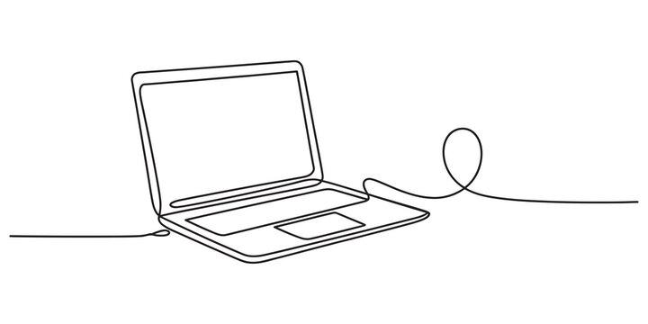 Continuous one line drawing of a laptop computer